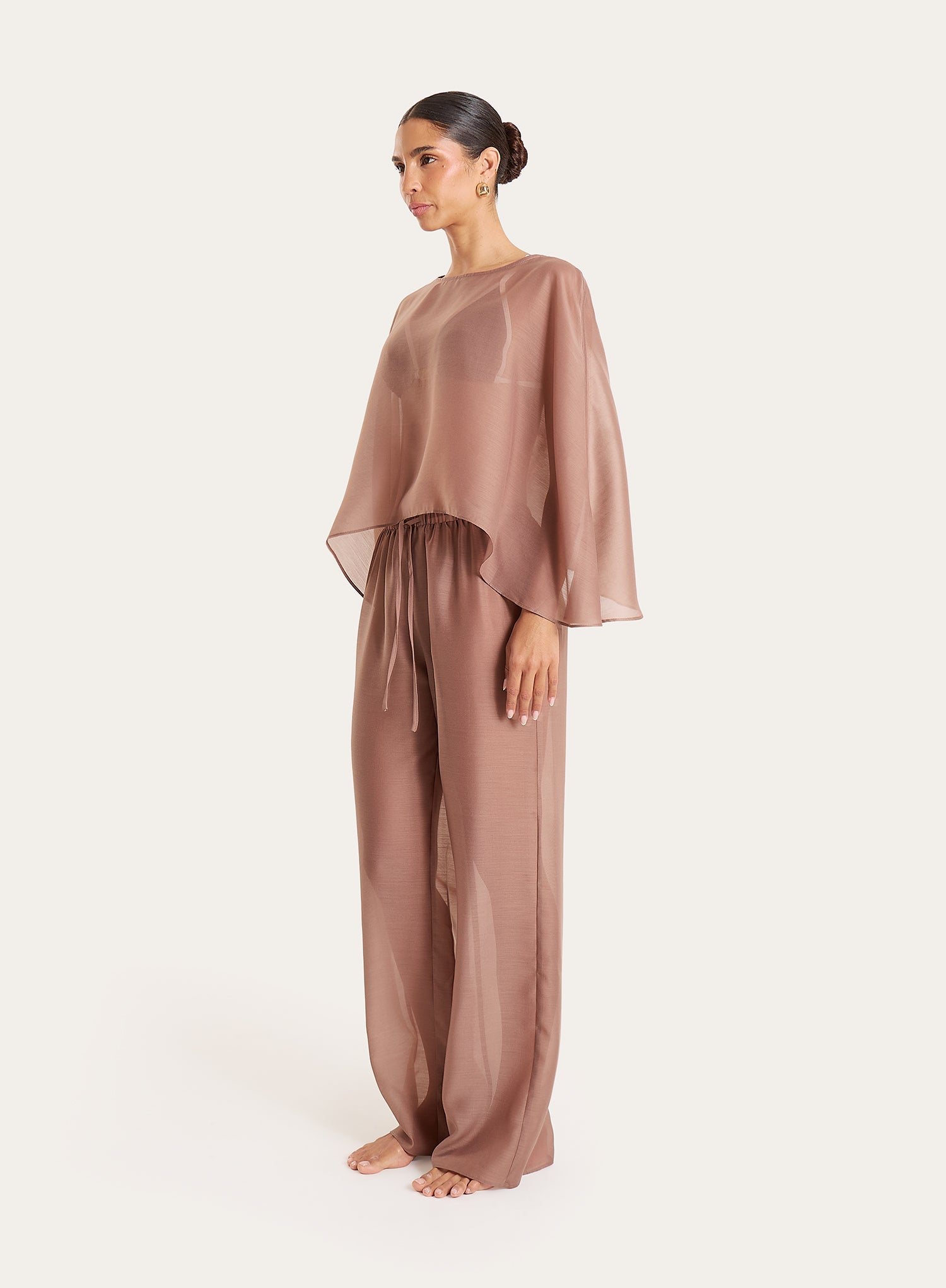 Mocha Sheer Wide Leg Trousers
